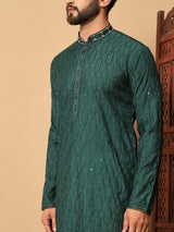 Jacquard Green Kurta Pajama Mens