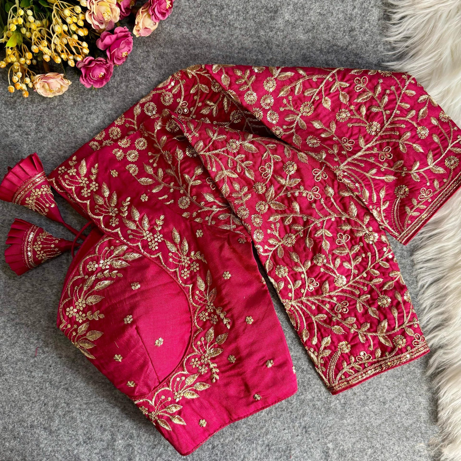 Pink Color Golden Embroidery Blouse