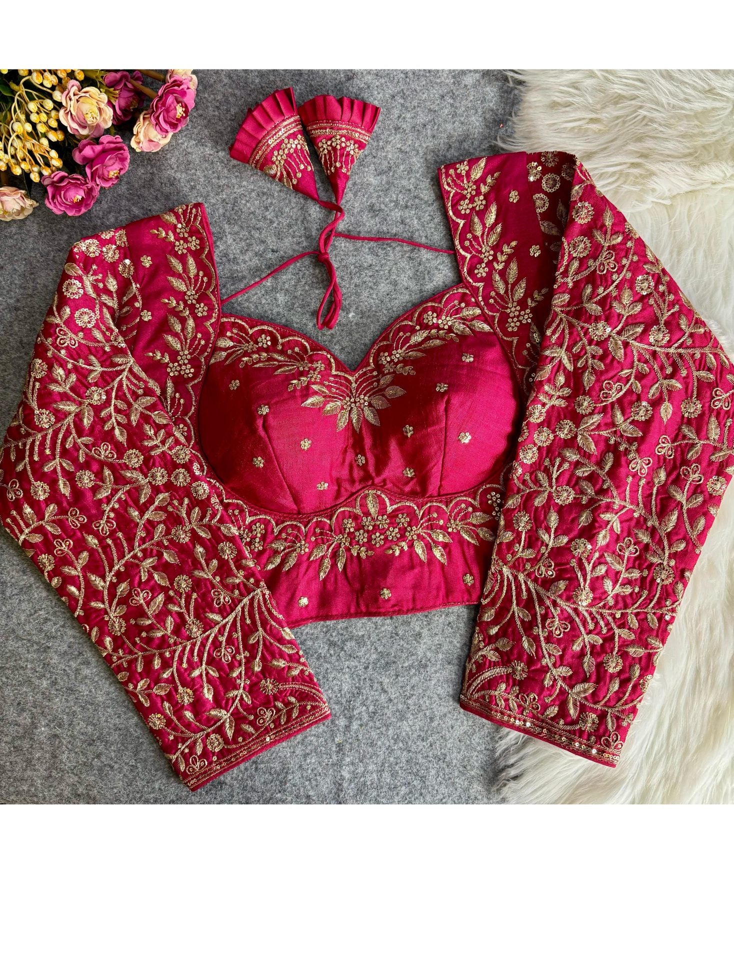 Pink Color Golden Embroidery Blouse