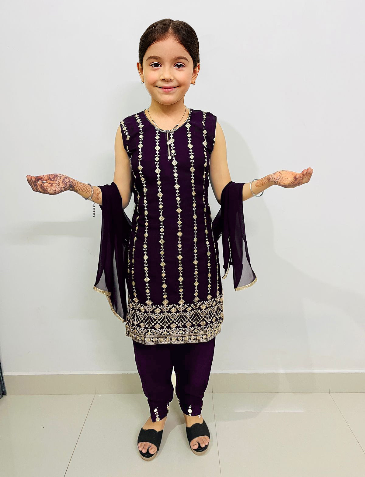 Purple Embroidered Salwar Suit Girls