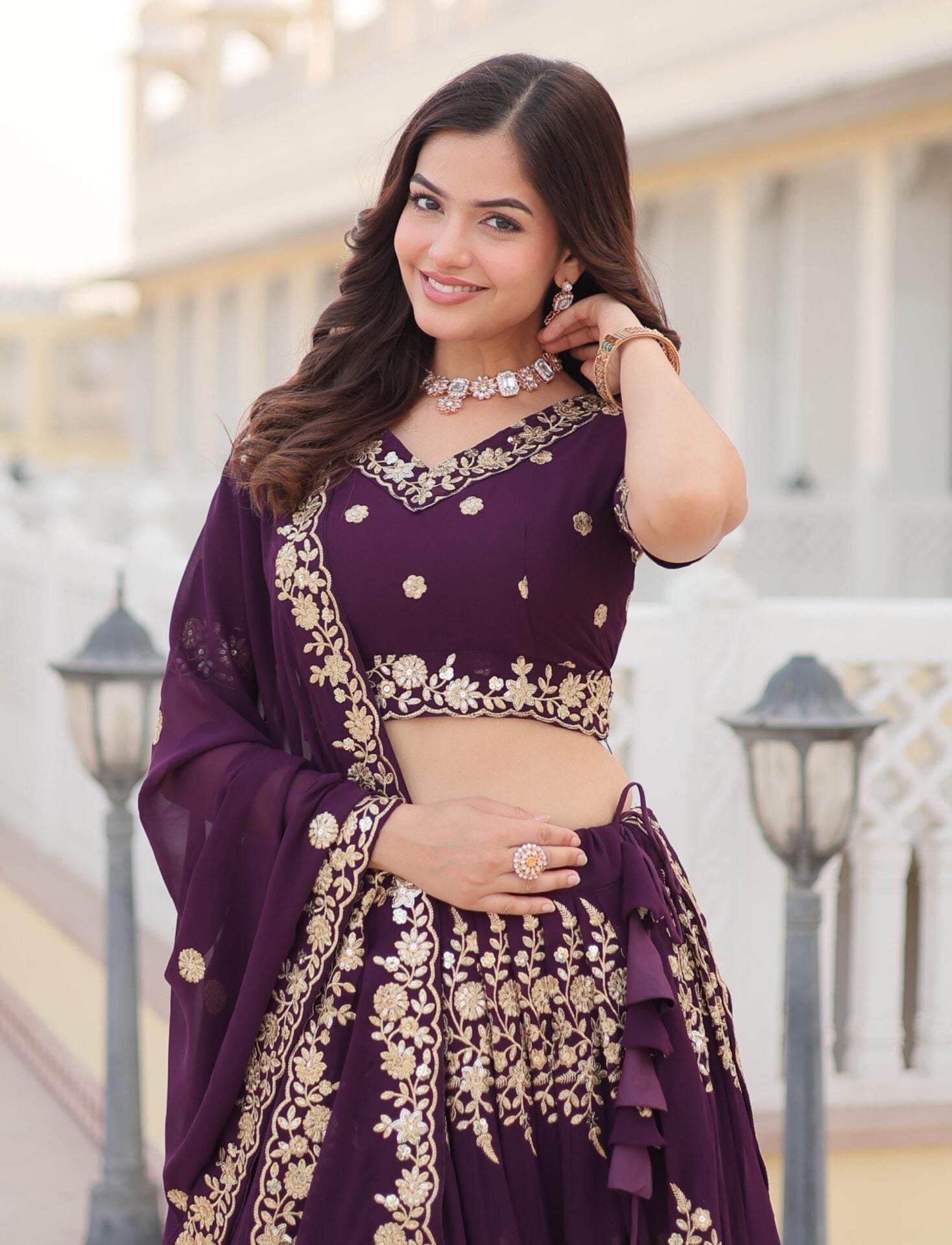 Purple Embroidered Lehenga Set