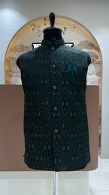 Green Jacqurd Nehru Jacket