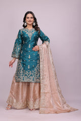 Silk Embroidered Sharara Suit