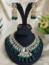 Green Kundan Necklace With Earrings