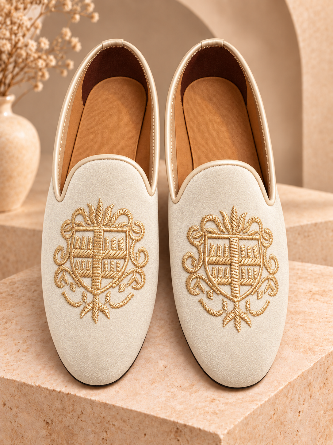 White embroidered velvet shoes