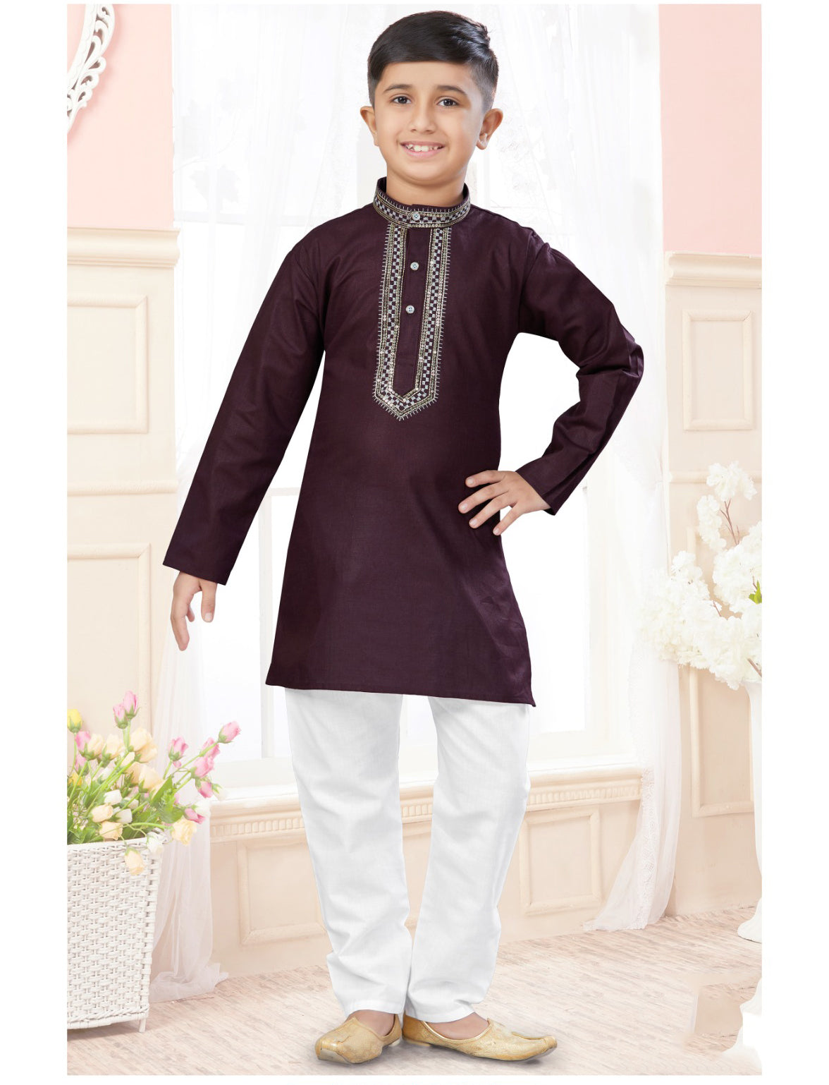 Maroon Embroidered kurta Pajama