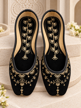 Black Punjabi jutti for women with gold embroidery