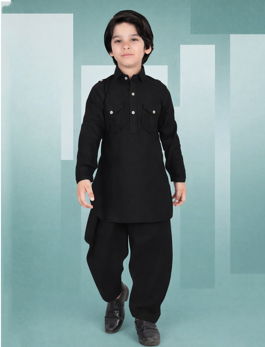 Black Cotton Pathani Kurta Pajama