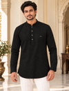 Black textured short kurta for men