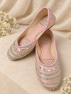 Blush pink bridal Punjabi jutti for women with mirror work and embroidery
