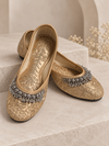 Champagne gold Punjabi jutti for women with silver fringe-style embellishment