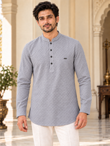 Cool grey textured short kurta for men