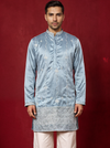 Blue Men's Silk Blend Embroidered Kurta