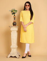 Yellow Embroidered Rayon A-line Kurta