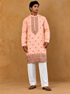 Men Silk Blend Embroidered Kurta — full-length view with pajama