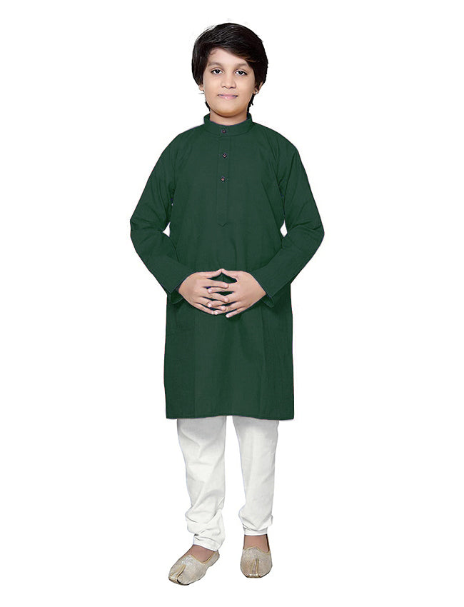 Plain Cotton Kurta Pyjama - Green