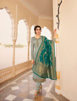 Grey light embroidery Suit Banarsi Duppata