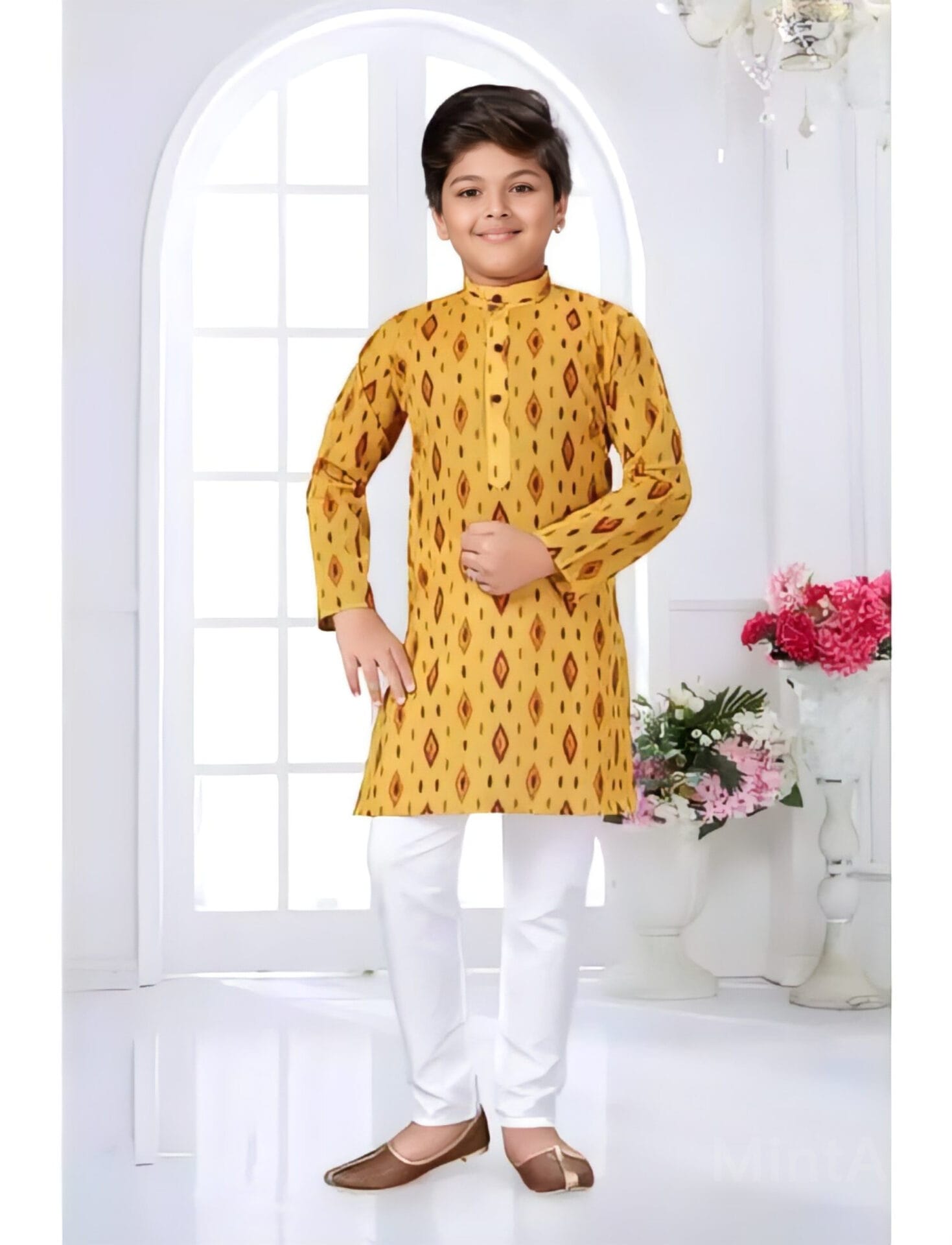 Kids yellow kurta pajama cotton