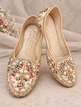 Ivory multicolor mirror work Punjabi jutti for women