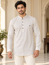 Ivory patterned short kurta for men