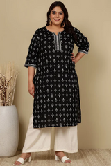 Black Printed Straight kurta
