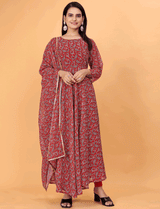 Maroon Anarkali Printed Suit with Dupatta