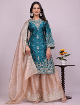 Silk Embroidered Sharara Suit