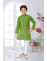 Printed Kurta Pyjama Green Color