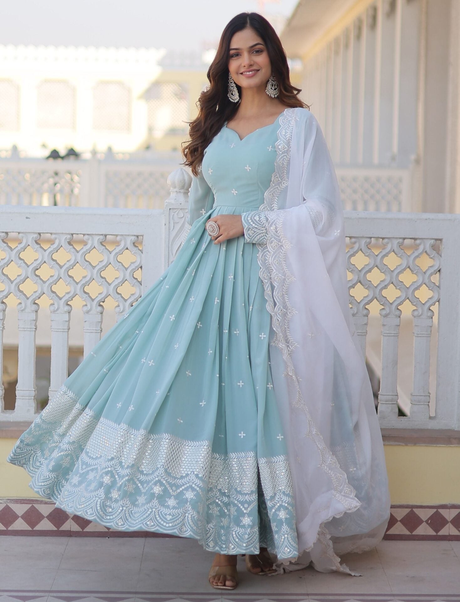 sky blue anarkali kurti