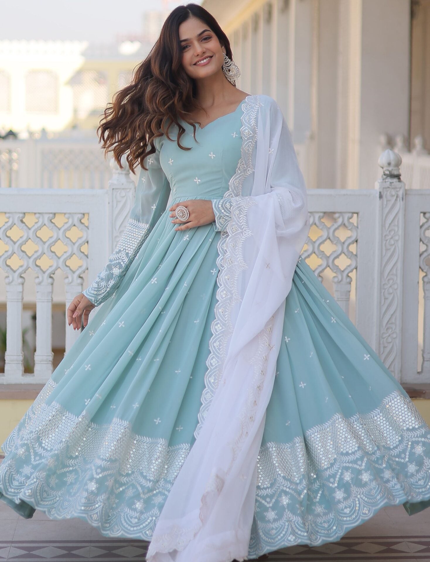 Sky Blue Anarkali Kurti