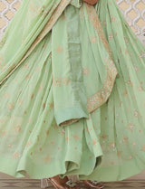 Pista Green Georgette Anarkali Gown Women