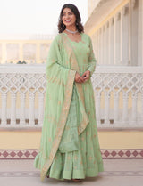 Pista Green Georgette Anarkali Gown Women