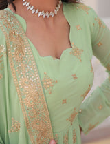 Pista Green Georgette Anarkali Gown Women