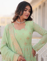 Pista Green Georgette Anarkali Gown Women