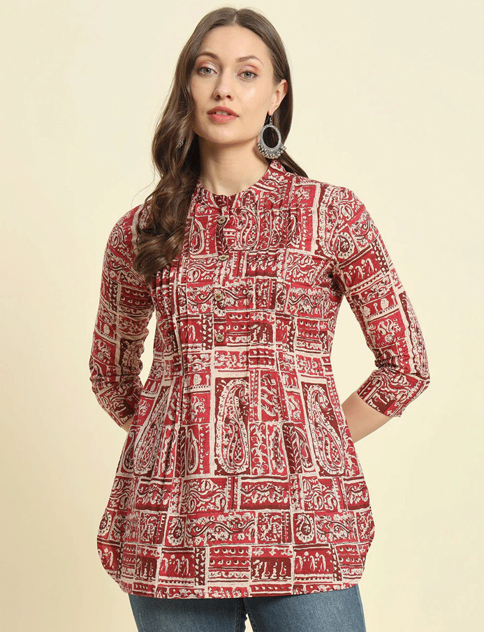 Red Printed Short Top