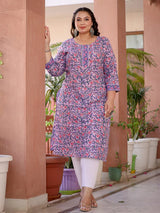 Lavender & Pink Floral PrintedKurta