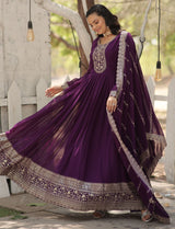 Purple Embroidery Anarkali Kurti with Dupatta