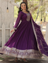 Purple Embroidery Anarkali Kurti with Dupatta