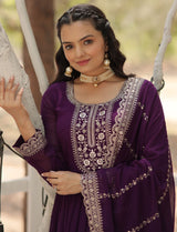 Purple Embroidery Anarkali Kurti with Dupatta