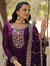 Purple Embroidery Anarkali Kurti with Dupatta