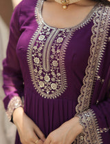 Purple Embroidery Anarkali Kurti with Dupatta