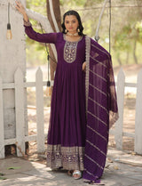 Purple Embroidery Anarkali Kurti with Dupatta