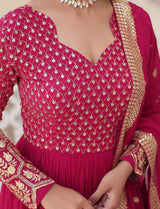 Pink Embroidered Anarkali Kurti with Dupatta