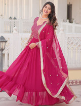 Pink Embroidered Anarkali Kurti with Dupatta