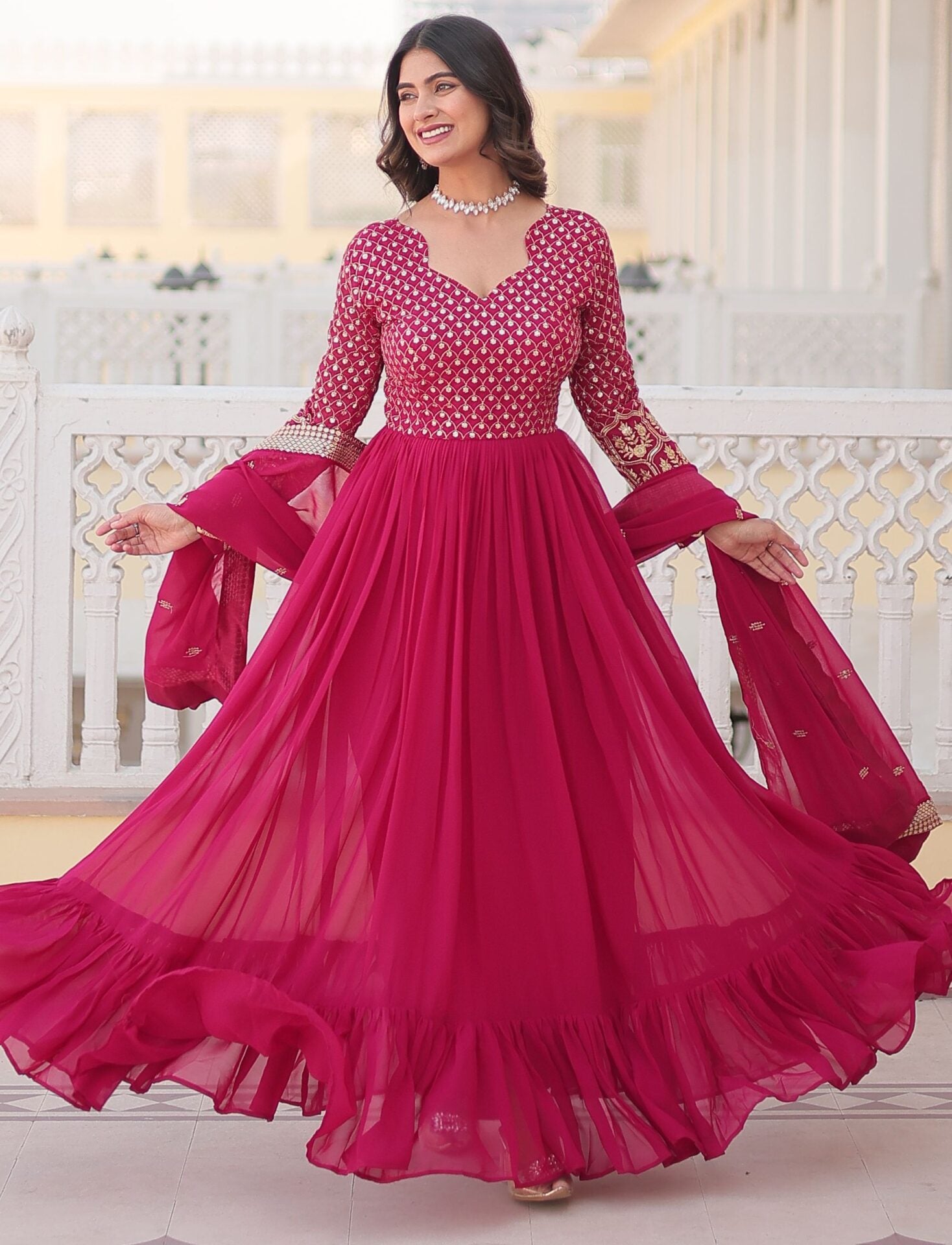 Pink Embroidered Anarkali Kurti