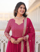 Pink Embroidered Anarkali Kurti with Dupatta
