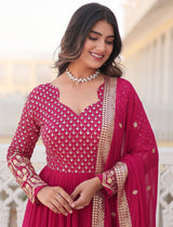 Pink Embroidered Anarkali Kurti with Dupatta