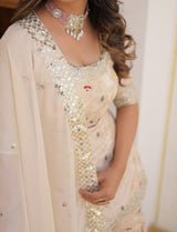Golden Cream Embroidered Sharara Suit
