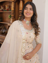 Golden Cream Embroidered Sharara Suit
