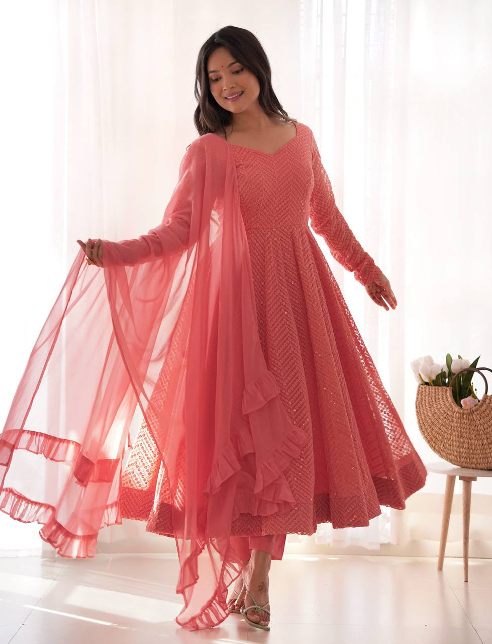 Georgette Lucknowi Anarkali Suit